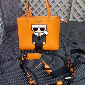 KARL LAGERFELD PARIS Maybelle Satchel Handbag Orange convertible crossbody